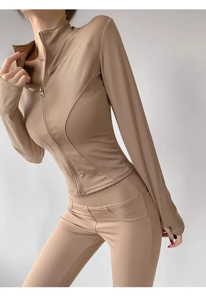 Women's Quick-Dry Yoga Jacket – Long Sleeve Slim Fit Zip Running Coat