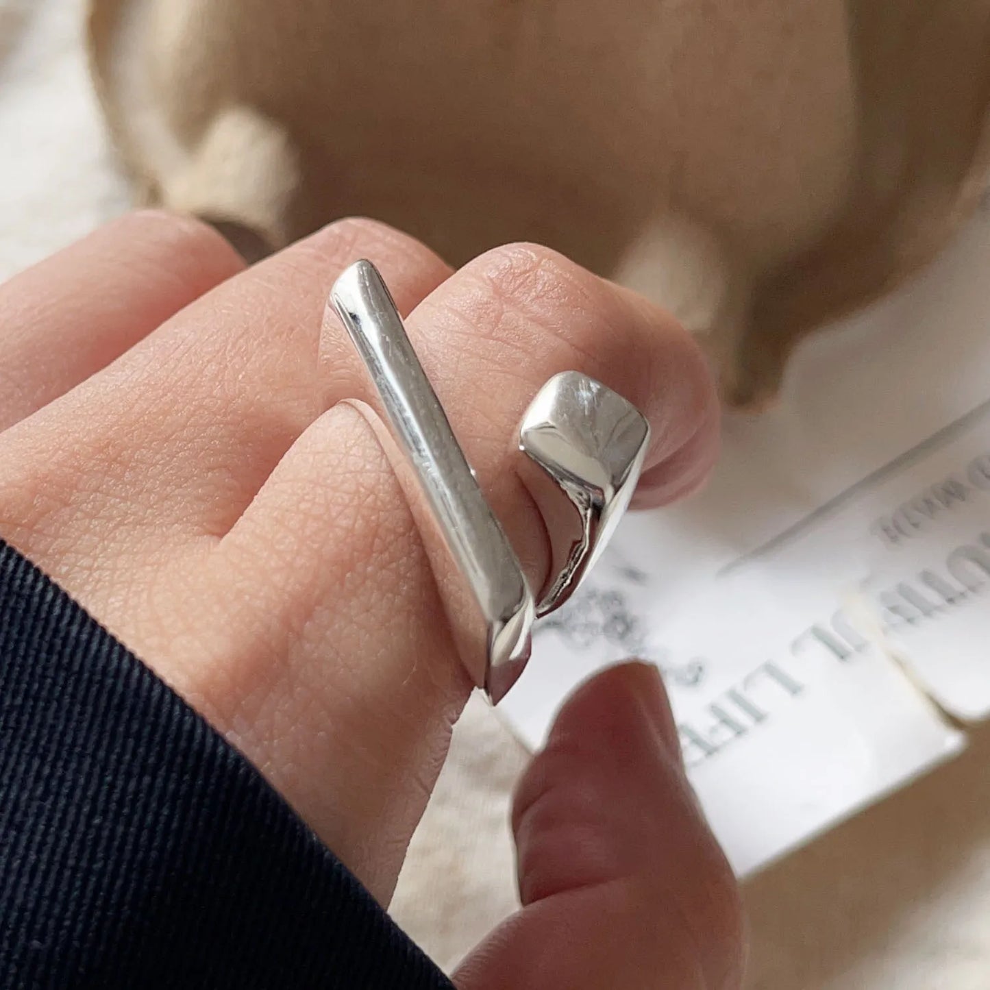 925 Sterling Silver Rings For Women Geometric Fine Jewelry Finger Adjustable Geometric Gold Ring For Party Birthday Gift