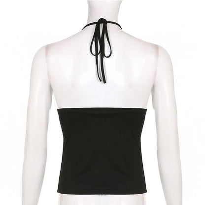 y2k Bandage Crop Top Black Backless  Top Lace Up Cute Party Beach Summer Sweats Women Retro Basic Mini Vest Punk
