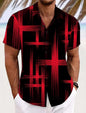 Summer Men's Geometric Grid  Plaid Shirts Short SleeveTurndown Hawaiian Shirt Button Up Shirts No Pockets Shirts
