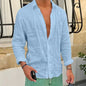Spring Autumn Men's Cotton Linen Shirt Long Sleeve Casual Solid Color Slim Fit Lapel Simple Style Male Breathable Button Tops