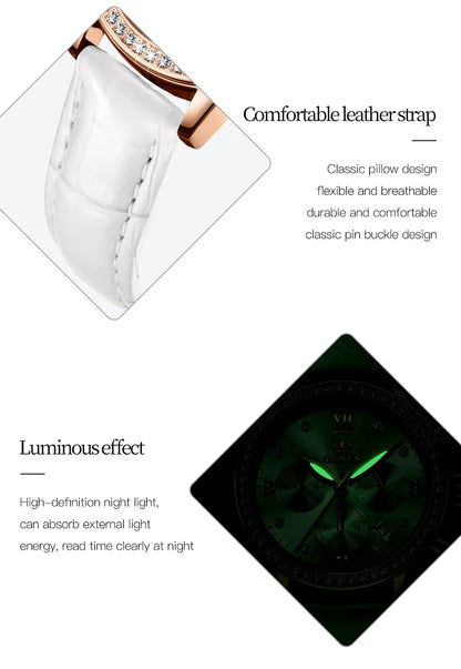 OLEVS 9933 Women' Watches Luxury Brand Diamond Quartz Wristwatch Waterproof Luminous   Leather Strap Multifunction Ladies Watch