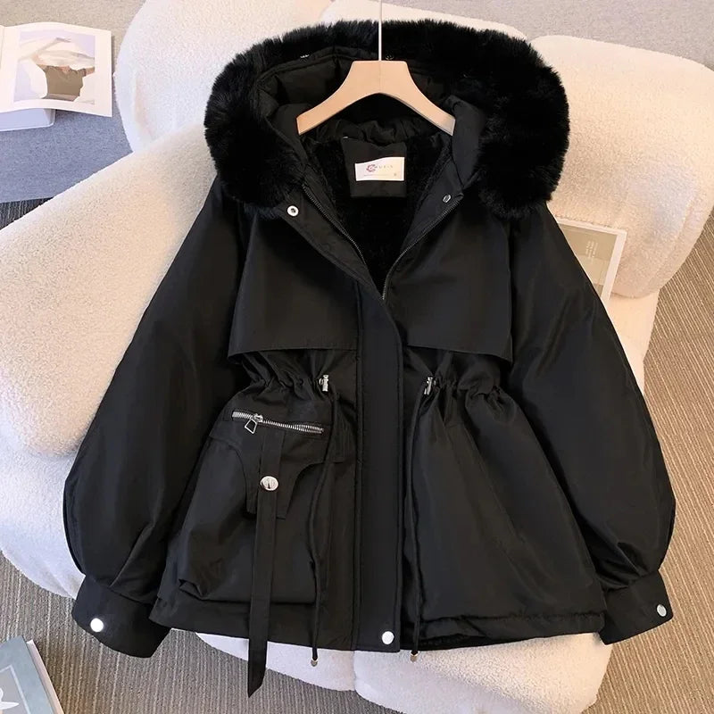 Detachable Pai Overcomes Women's Winter 2026 New Casual Down Cotton Thicken Hooded Coat Female loose Warm Wool Overcoat
