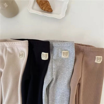 Plush Pants for Kids 1-8 Years Soft Warm Solid Color with Animal Cartoons Stretchy Comfy Winter Trousers for Boys and Girls