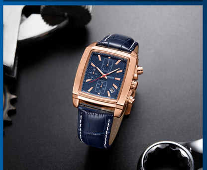 MEGIR Fashion Casual Men Chronograph Quartz Watch Top Brand Military Sport Wristwatch Man Rectangle  Leather Watches Male 2028