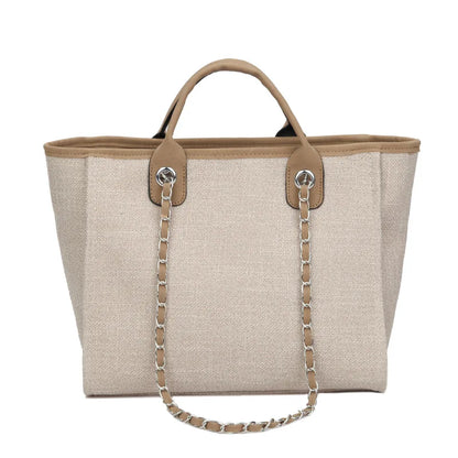 Women Tote Bags Fashion Canvas Large Capacity Handbag Casual Chains Shoulder Bags Ladies Big Messenger Bag Shopping Bag