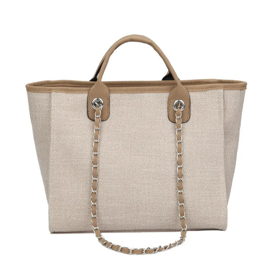 Women Tote Bags Fashion Canvas Large Capacity Handbag Casual Chains Shoulder Bags Ladies Big Messenger Bag Shopping Bag