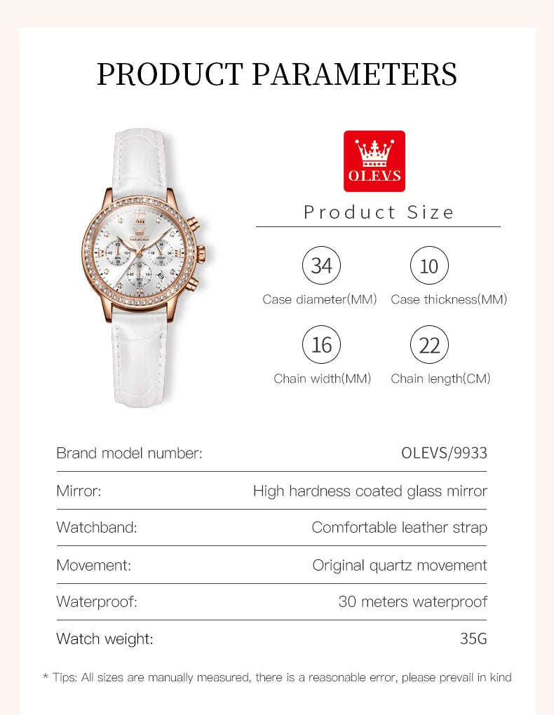 OLEVS Fashion Diamond Watches For Women Luxury Brand Rose Gold Case Ladies Quartz Watch White Leather Strap reloj para mujer