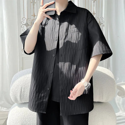 LEGIBLE Summer Shirts Men Loose Thin Cotton Short Sleeve Shirts Male Fashion Stand Solid Color 4XL 5XL