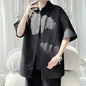 LEGIBLE Summer Shirts Men Loose Thin Cotton Short Sleeve Shirts Male Fashion Stand Solid Color 4XL 5XL