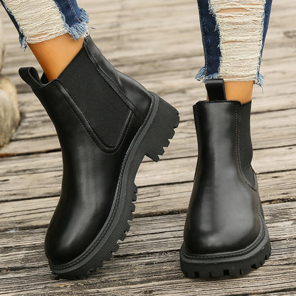 New Autumn Winter Chelsea Boots Women Platform Brown Black Beige White Ankle Boots for Women Fur Short Chunky Punk Gothic Shoes