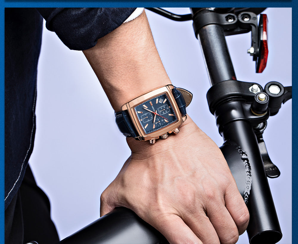 MEGIR Fashion Casual Men Chronograph Quartz Watch Top Brand Military Sport Wristwatch Man Rectangle  Leather Watches Male 2028