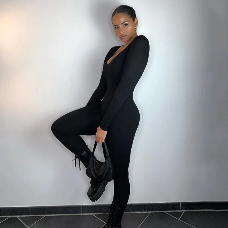 Women's Bodycon Jumpsuit – Long Sleeve Slim Fit Romper