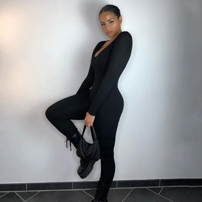 Women's Bodycon Jumpsuit – Long Sleeve Slim Fit Romper