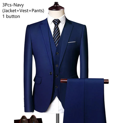 Suits For Men 3 Pieces Set Elegant Wedding  Fashion Classic Full Jackets Vest Pants Blazers Outfit 2026 Formal Costume