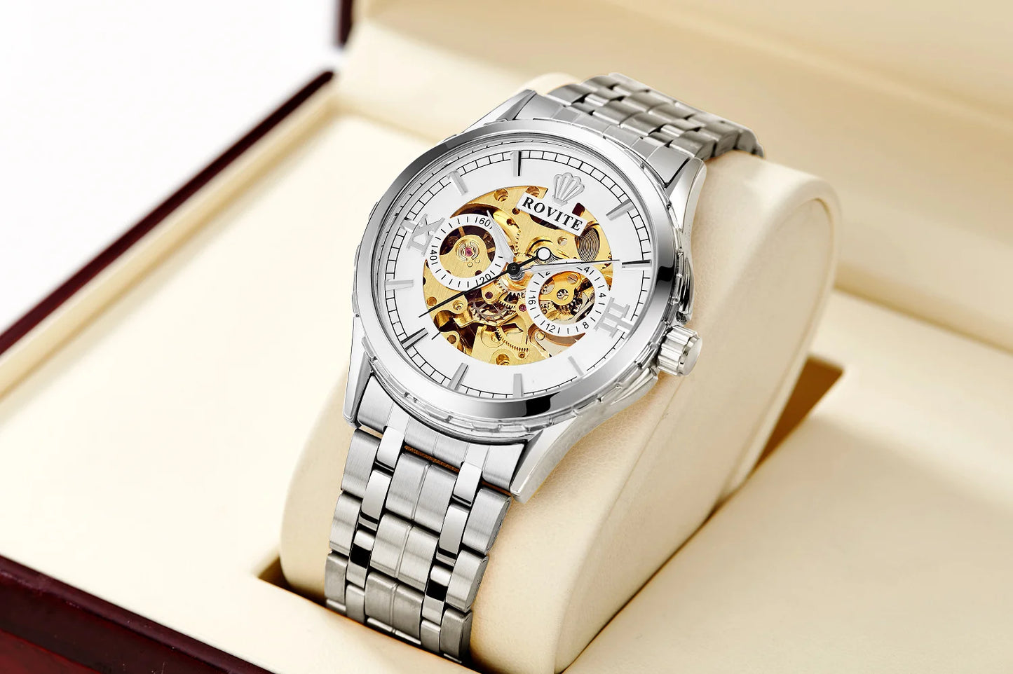 Men Automatic Watch  Stainless Steel Strap Skeleton Mechanical Watches Top Brand Luxury Pointer Watch