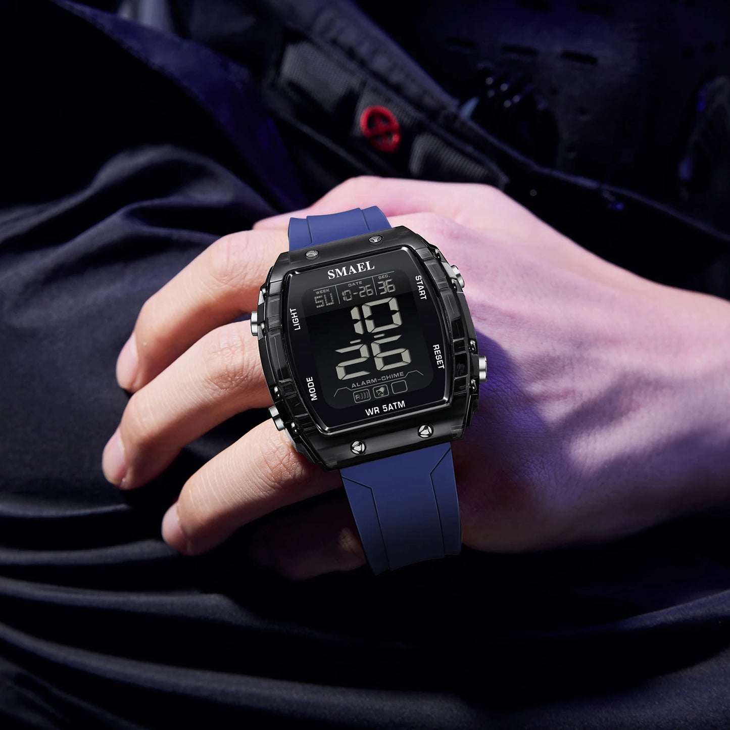 SMAEL Digital Watches Big Dial Rectangle Sport Watches LED Date 8108 Digital Watches 50m Waterproof Shockproof Men's Wristwatch