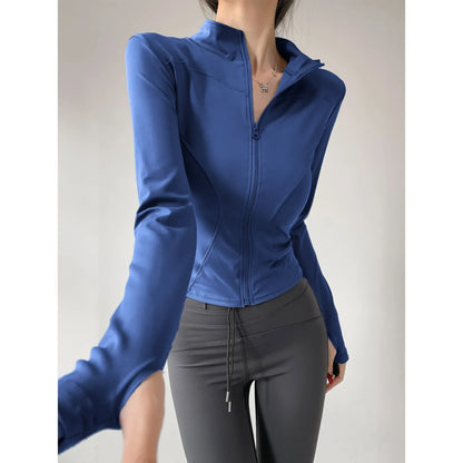 Women's Quick-Dry Yoga Jacket – Long Sleeve Slim Fit Zip Running Coat