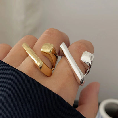 925 Sterling Silver Rings For Women Geometric Fine Jewelry Finger Adjustable Geometric Gold Ring For Party Birthday Gift