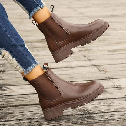 New Autumn Winter Chelsea Boots Women Platform Brown Black Beige White Ankle Boots for Women Fur Short Chunky Punk Gothic Shoes