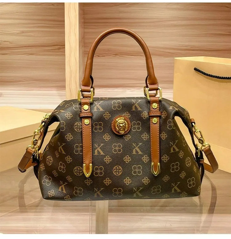 Handbag 2026 new retro printed versatile travel large capacity shoulder bag Boston crossbody bag multiple compartments