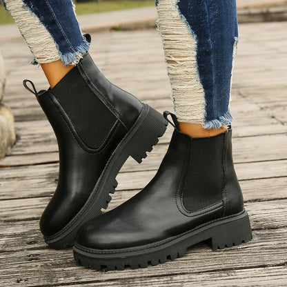 New Autumn Winter Chelsea Boots Women Platform Brown Black Beige White Ankle Boots for Women Fur Short Chunky Punk Gothic Shoes