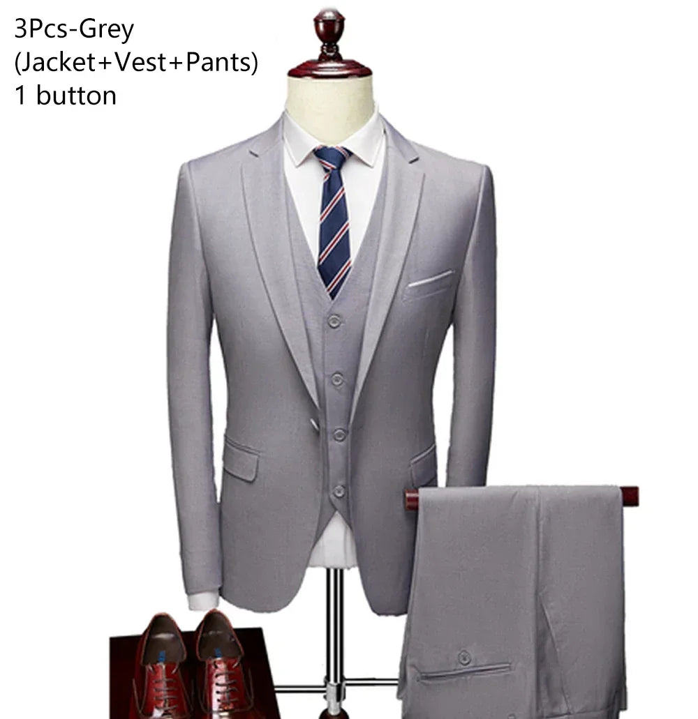 Suits For Men 3 Pieces Set Elegant Wedding  Fashion Classic Full Jackets Vest Pants Blazers Outfit 2026 Formal Costume