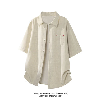 LEGIBLE Summer Shirts Men Loose Thin Cotton Short Sleeve Shirts Male Fashion Stand Solid Color 4XL 5XL