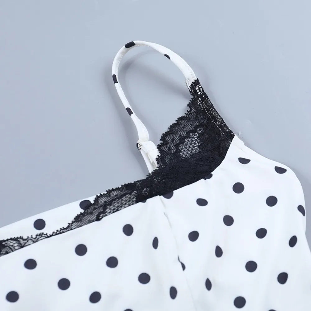 New Lace Splicing Lace Camisole Top Polka Dot Sleeveless Design Polka Dot Top