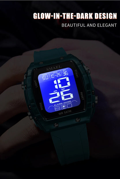 SMAEL Digital Watches Big Dial Rectangle Sport Watches LED Date 8108 Digital Watches 50m Waterproof Shockproof Men's Wristwatch