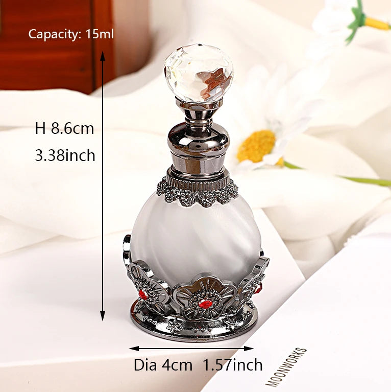 15ml Retro Arabic Dubai Metal Flower Perfume Bottle Essential Oil Attar Refillable Bottle Plum Blossom Flower Design 886