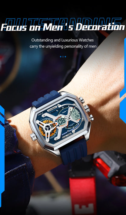 POEDAGAR Luxury Men Wristwatch Date Week Luminous LED Quartz Man Clock Silicone Strap Electronic Dual Time Fashion Men's Watches