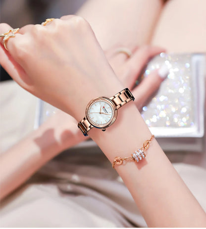 CURREN Luxury Watch Women Ring Necklace Earrings Rhinestone Fashion Wristwatch Female Casual Ladies Watches Bracelet 5PCS Set