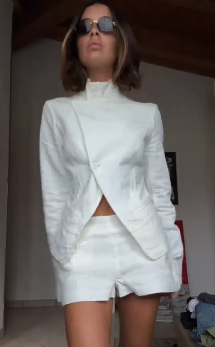 Women's Elegant White Linen Two-piece Outfit
