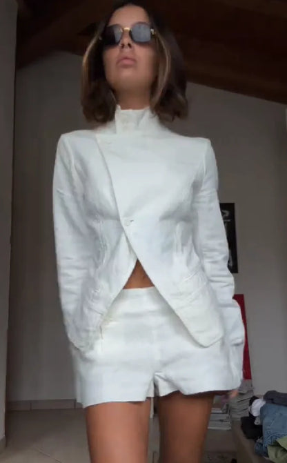 Women's Elegant White Linen Two-piece Outfit