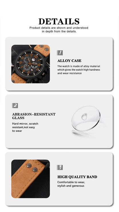 Luxury Brand Watch Men Leather Sports Watches Men's Army Military Quartz Wristwatch Male Clock Relogio Masculino Reloj Hombre