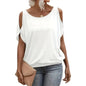 Women's Tee Top Cold Shoulder Short Sleeve Solid Soft Knit Loose Tops Casual