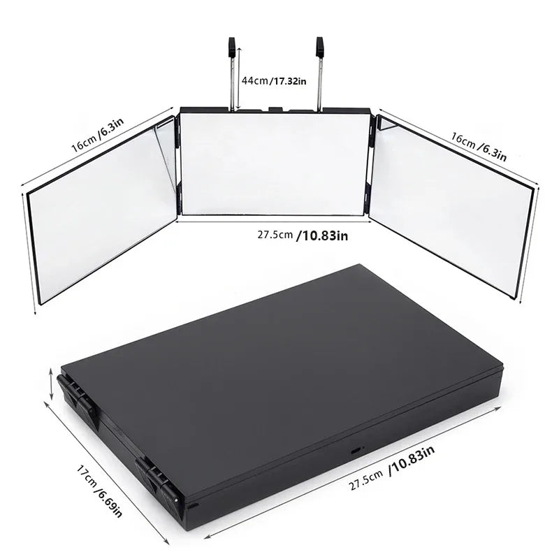 3-Way Mirror with Height Adjustable Hook 360 Trifold Makeup Mirror Hairdressing Mirror Suitable for Haircut Styling