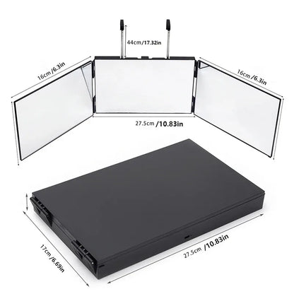 3-Way Mirror with Height Adjustable Hook 360 Trifold Makeup Mirror Hairdressing Mirror Suitable for Haircut Styling