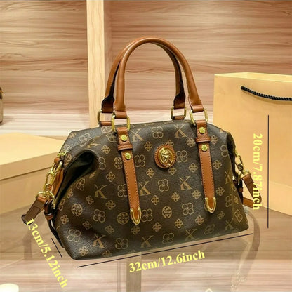 Handbag 2026 new retro printed versatile travel large capacity shoulder bag Boston crossbody bag multiple compartments