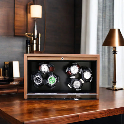 6 Slots Rechargeable for Watch Winder USB Powered Mechanical Watches Holder Wood Case Winding Cabinet Storage Display Box
