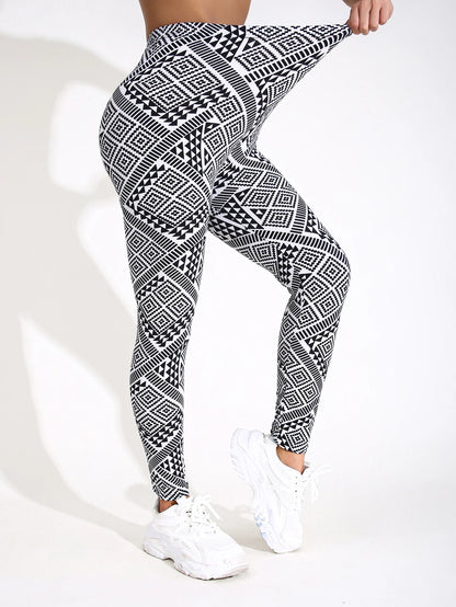 Autumn Winter 1PACK Women's Block Pattern Sexy Tight Legging Casual Sports Elegant Fitness Yoga Pants