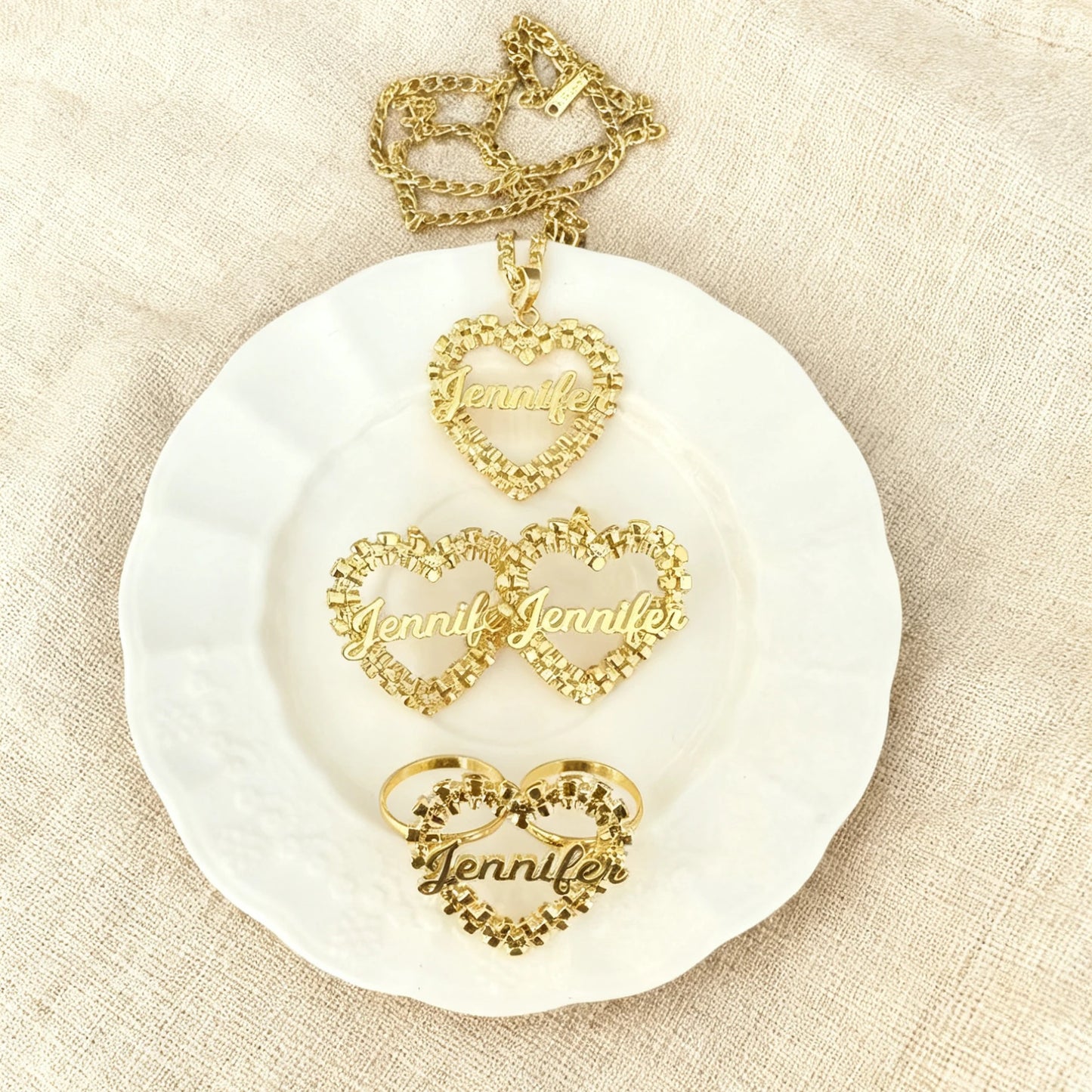 Custom Name Jewelry Set Heart Shaped Watch Strap Chain Style Custom Name Nameplate Necklace/Earrings/Rings Personalized Gift