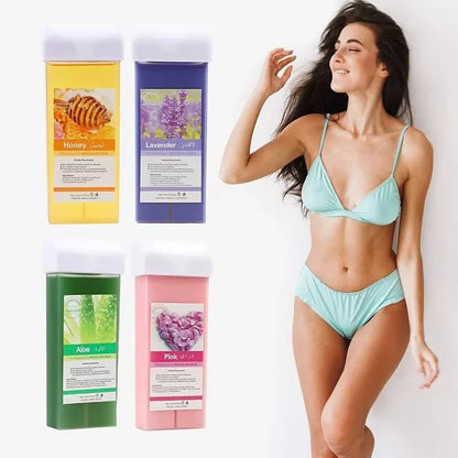 Rose Wax Roll-On Refills-Painless Hair Removal Cartridge for Bikini/Body, Hypoallergenic & 100% Natural Formula,Hair Removal Kit