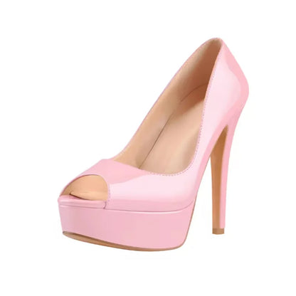 Crossdresser sexy stilettoswomen plataforma peep toe sandálias de salto alto nu couro patente sexy elegante sandálias de salto stiletto
