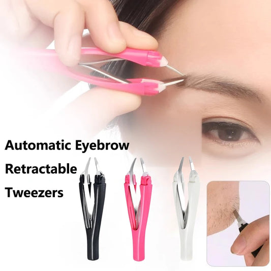 【Eyebrow Tweezer Automatic Retratable Face Hair Beard Removal Stainless Steel Anti Rust Beauty Hair Puller Makeup Tool】