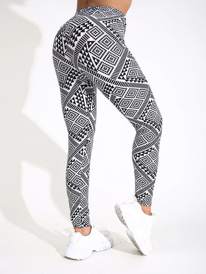 Autumn Winter 1PACK Women's Block Pattern Sexy Tight Legging Casual Sports Elegant Fitness Yoga Pants