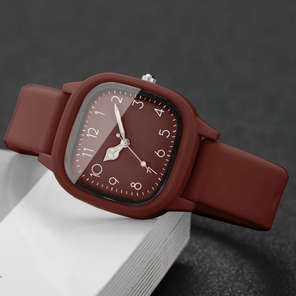 4PCS Fashion Square Women Watches Heart Bracelet Set Arabic Dial Silicone Strap Quartz Wristwatch Reloj Mujer Girls(Without Box)