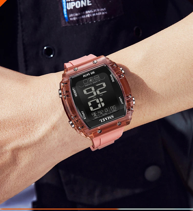 SMAEL Digital Watches Big Dial Rectangle Sport Watches LED Date 8108 Digital Watches 50m Waterproof Shockproof Men's Wristwatch