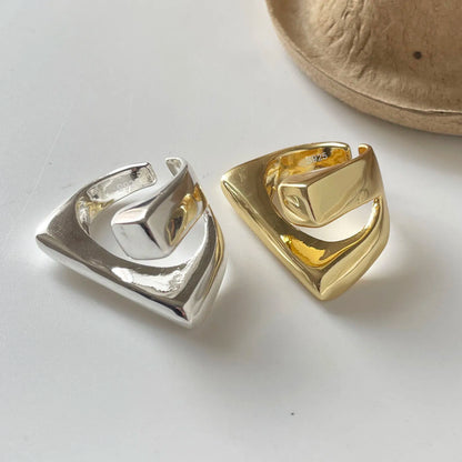 925 Sterling Silver Rings For Women Geometric Fine Jewelry Finger Adjustable Geometric Gold Ring For Party Birthday Gift